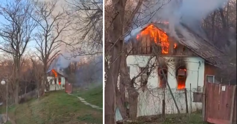 (VIDEO) MARTOR OCULAR// O casă, lângă Valea Morilor, cuprinsă de flăcări. Două echipaje au intervenit