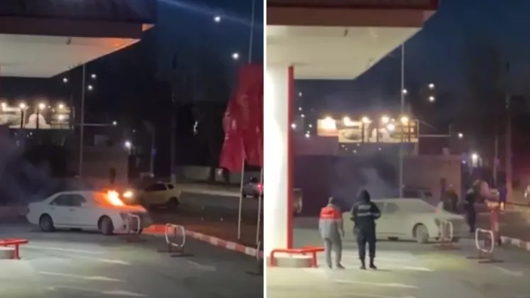 Incendiu în parcarea unei benzinării din Bălți. Un Mercedes a fost făcut scrum