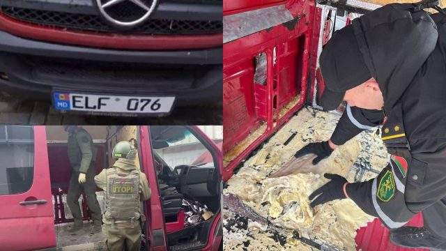 Microbuz cu numere moldovenești prins la o vamă în Belarus cu 580 de kg de explozibil