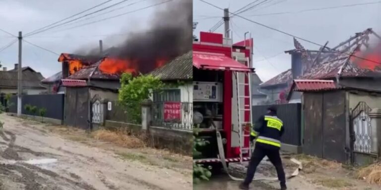 Incendiu și risc de explozie la Cahul. Trei echipaje de pompieri au intervenit